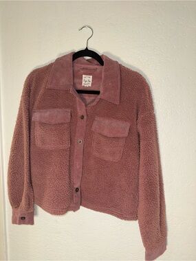Hippie Rose Mauve Teddy Sherpa Jacket with Corduroy Trim